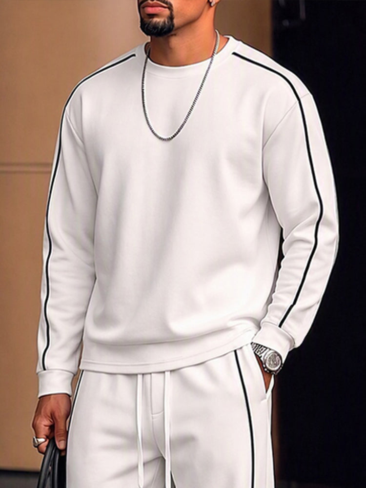 Casual Contrast Piping Sweatshirt Pants Set