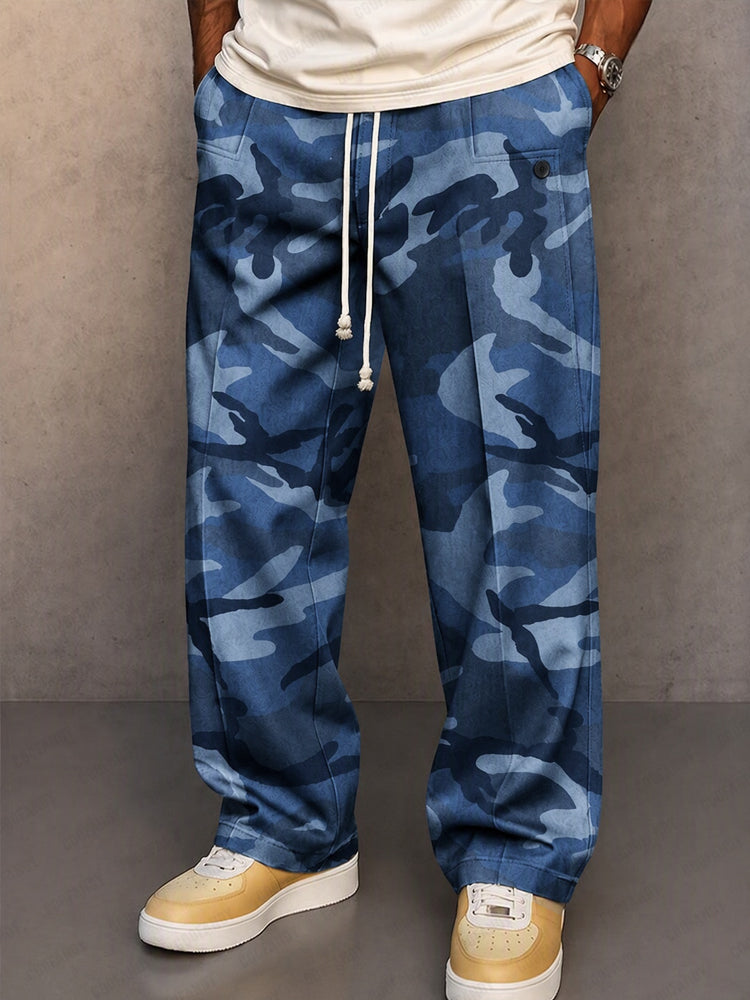 Casual Camouflage Printed Drawstring Pants