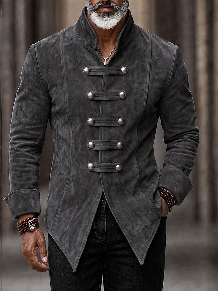 Vintage Faux Suede Stand Collar Jacket